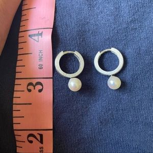14K White Gold Pearl Hoop Earrings
